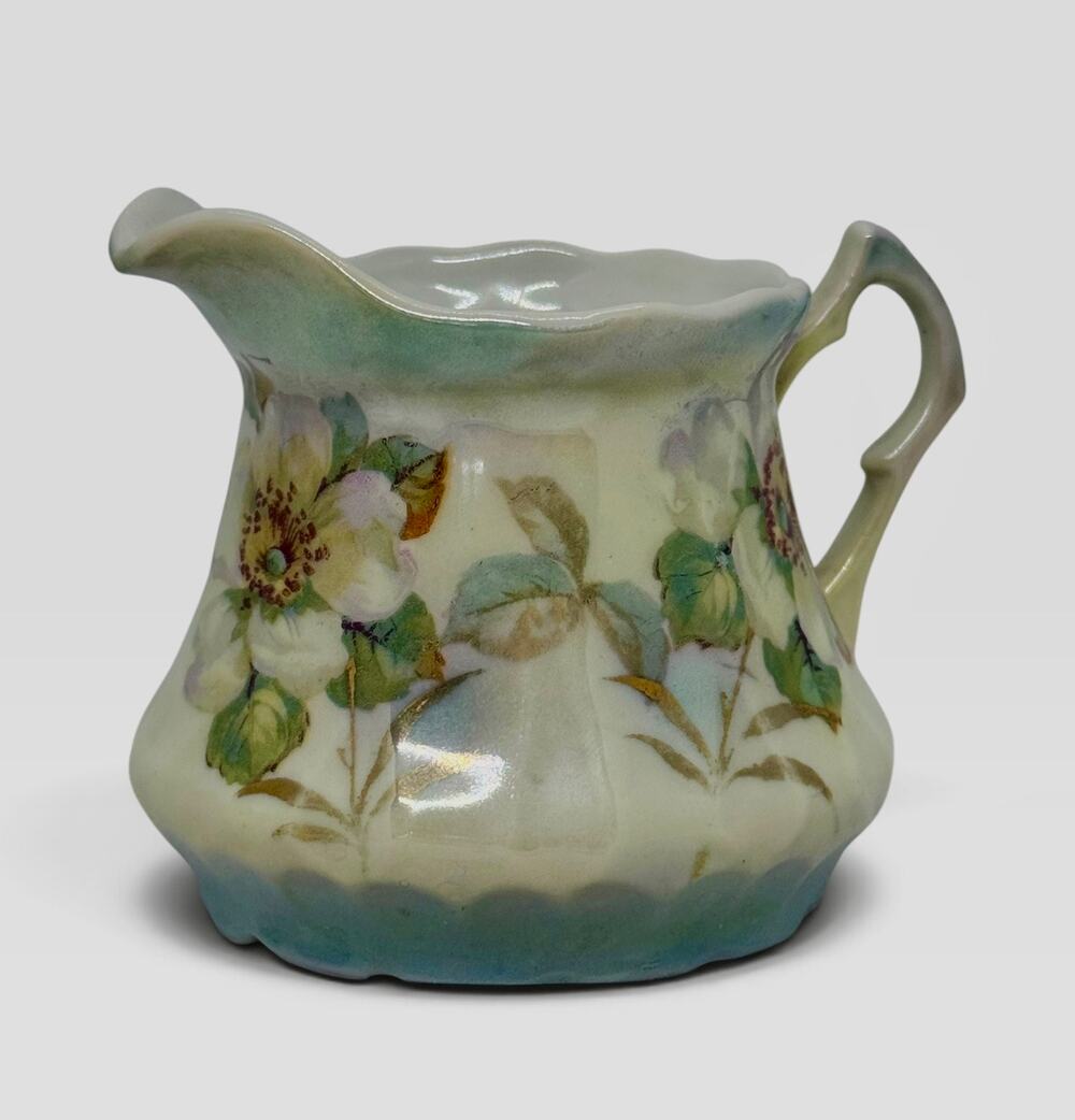 Vintage Bavarian Porcelain Creamer Hand-Painted Floral Body Red Germany Mark